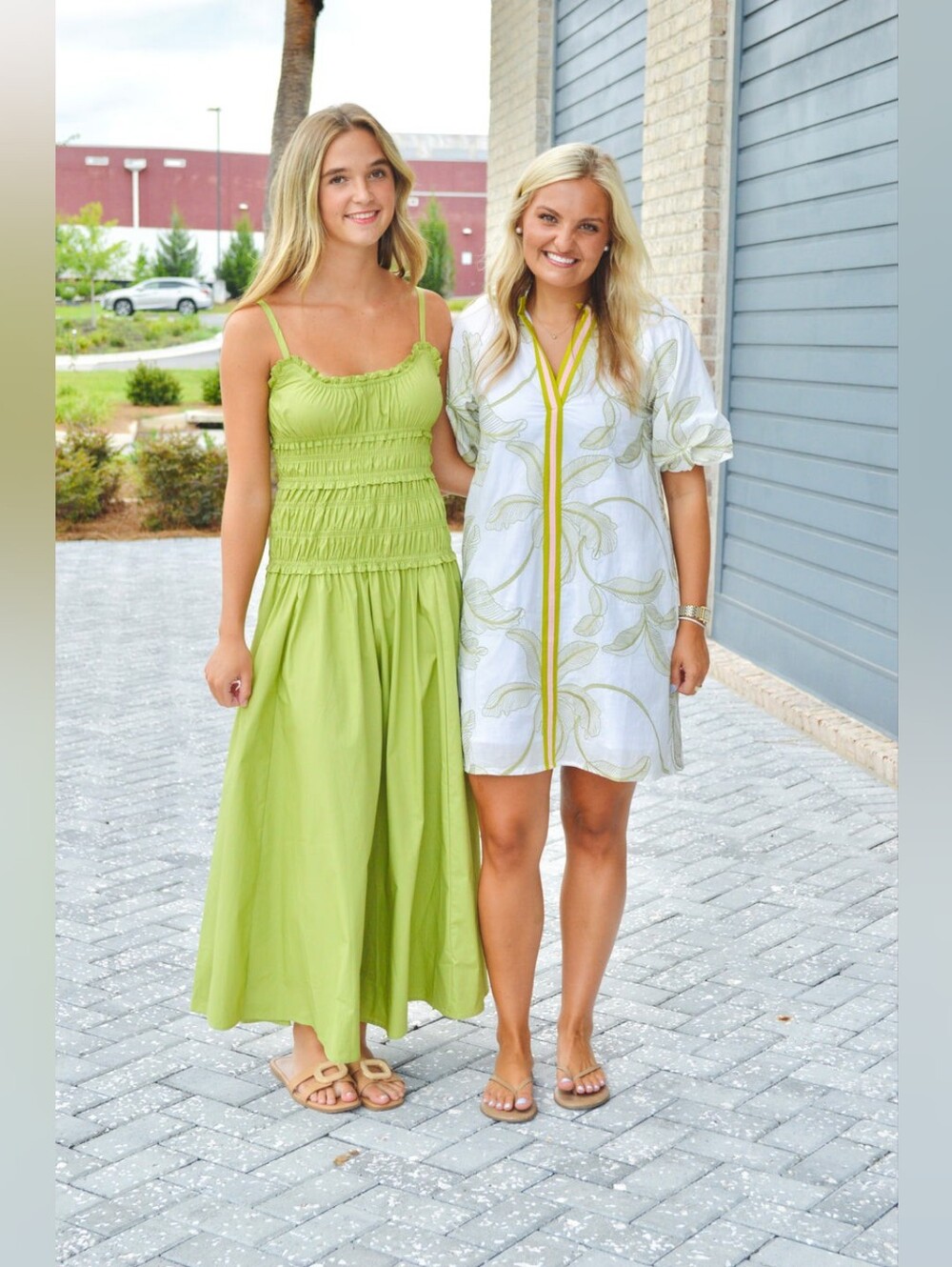 THML White Floral Mini Dress with Olive Trim - Picture 7 of 8